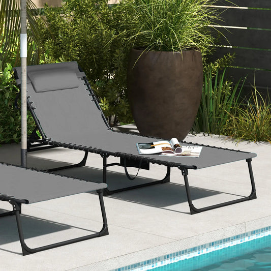 Folding Chaise Lounge, Reclining Back, 25.6" x 74" x 14.2", Grey Lounger Chairs Black, Grey at Gallery Canada