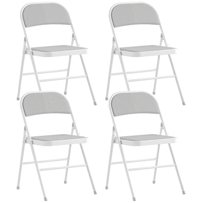 Set of 4 Metal Foldable Chairs, Corduroy Padded, White