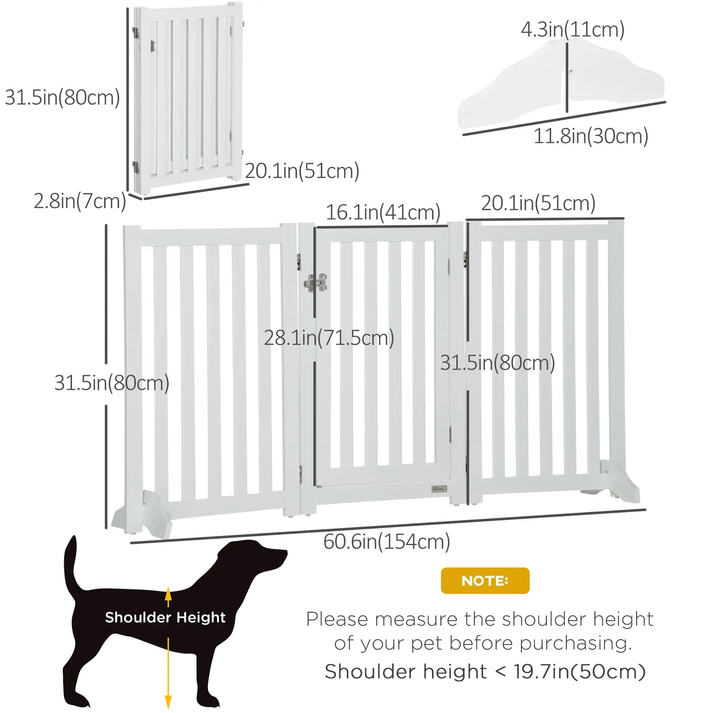 31.5"H Foldable Dog Gate with Door, 3 Panels, White Houses, Kennels & Pens at Gallery Canada