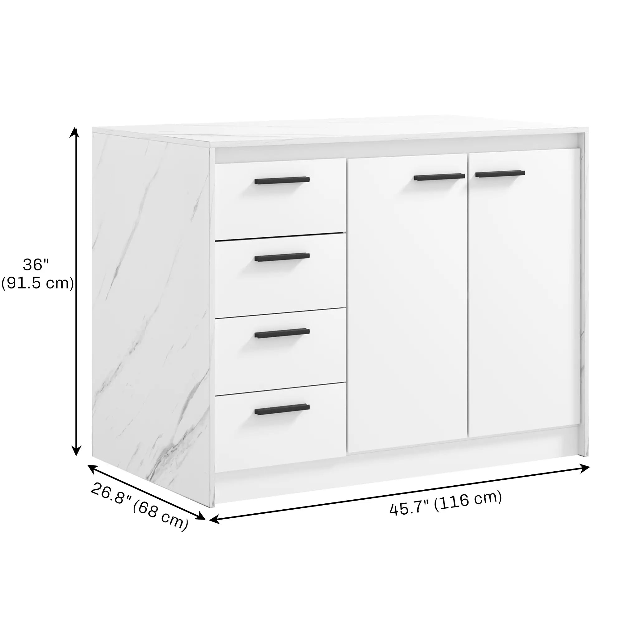 Kitchen Island, Storage Cabinet, 4 Drawers, Adjustable Shelf, Faux Marble, White Kitchen Islands & Kitchen Carts at Gallery Canada