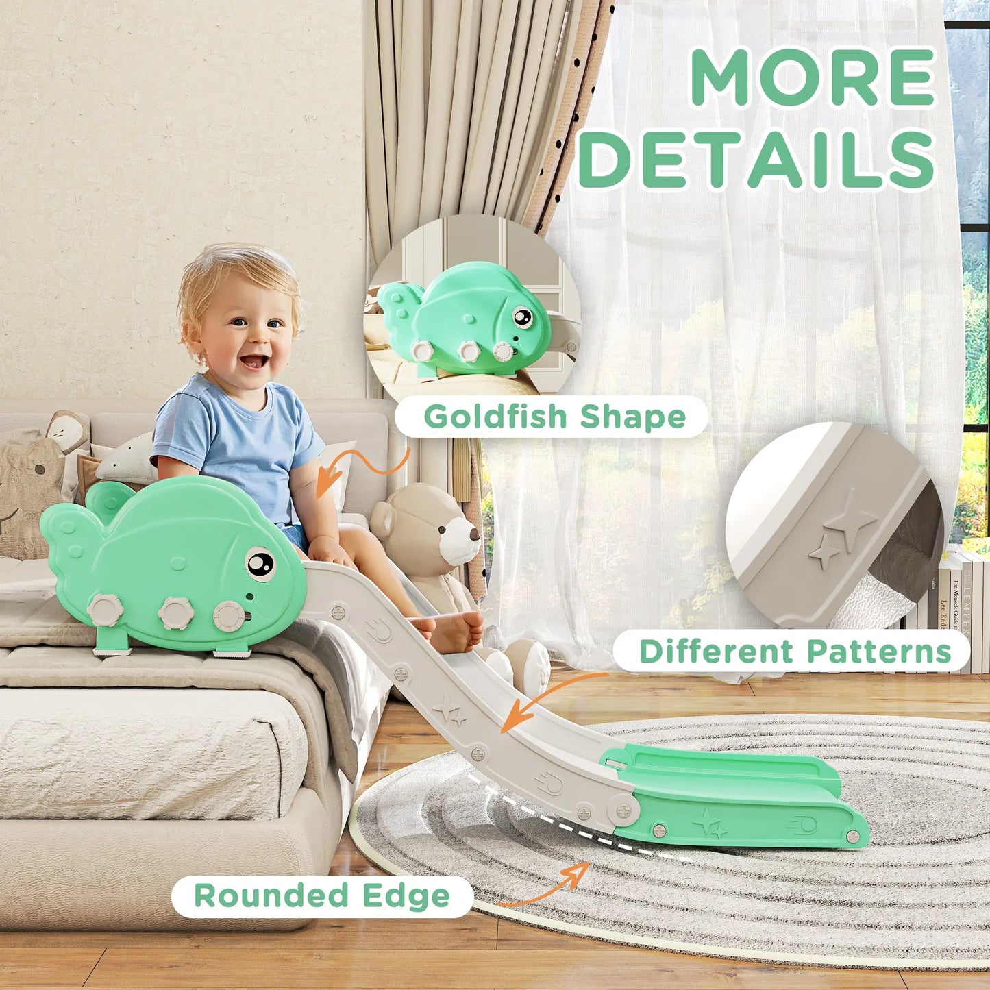 Toddler Couch Slide for Bed, Sofa, Stairs, Green