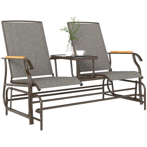 2-Person Glider Bench, Outdoor Mesh Loveseat with Table
