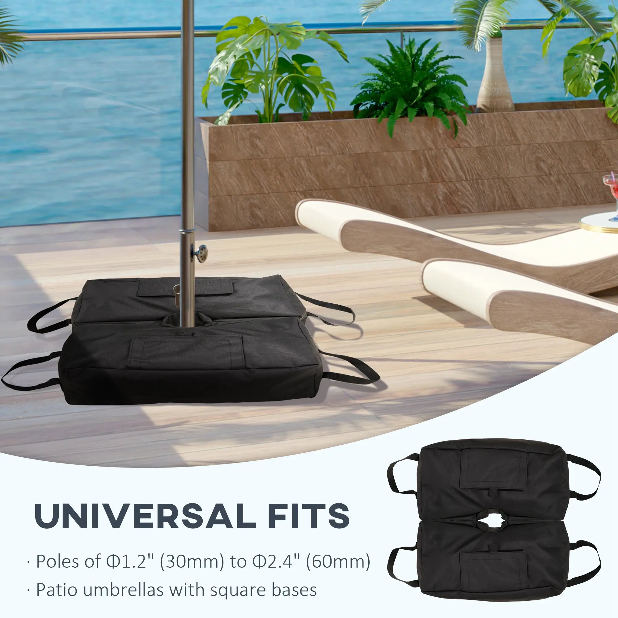 2pc Umbrella Base, 55lbs, Weight Bag With Scoop, Black Umbrella Bases at Gallery Canada