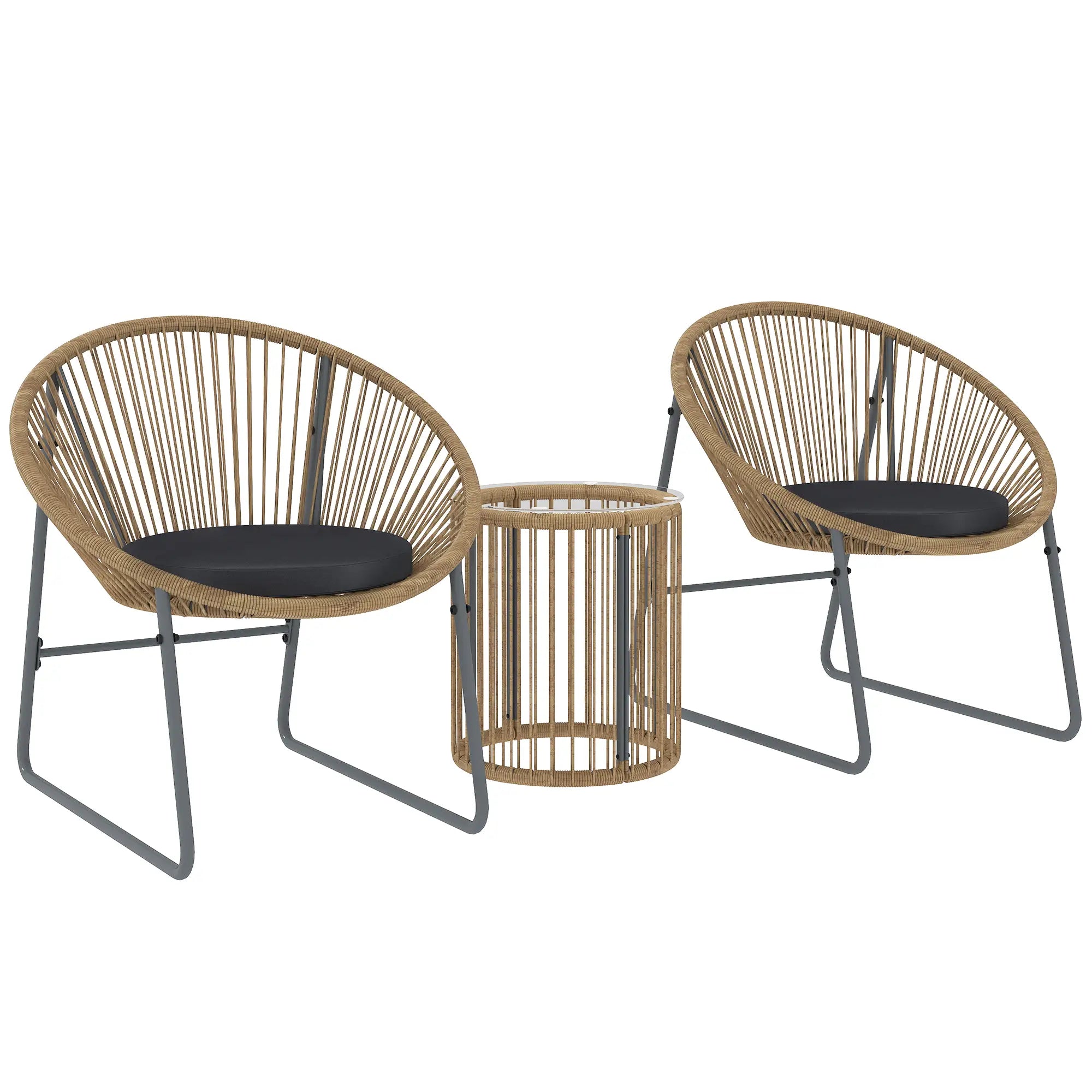 3 Piece Wicker Patio Set, 2 Chairs And Glass-Top Table, Natural Wood Bistro Sets Natural Wood, Grey, Black at Gallery Canada
