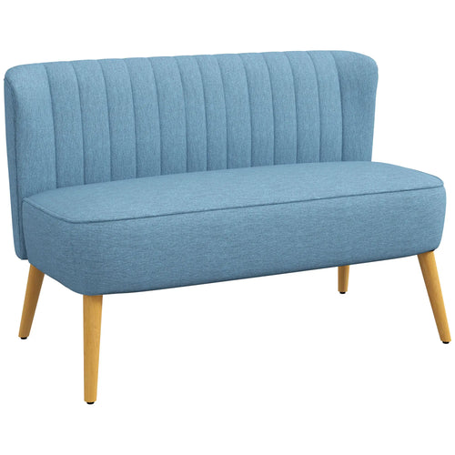 Modern 2 Seat Sofa, Upholstered Two Seater Couch, Rubber Wood Legs, Blue