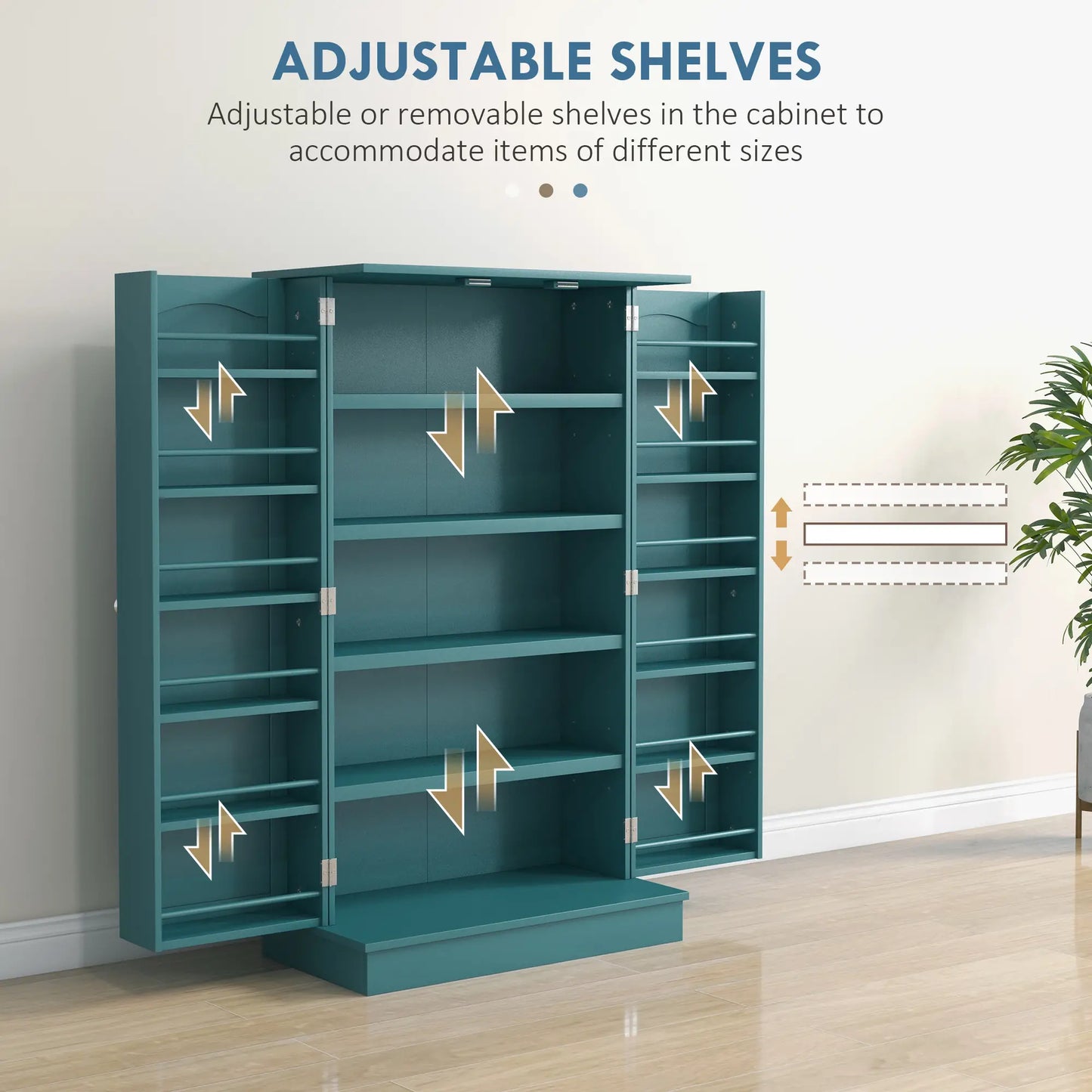 41 Storage Cabinet, 2-Door Kitchen Pantry, 5-Tier Shelving, Teal Blue Kitchen Pantry Cabinets at Gallery Canada