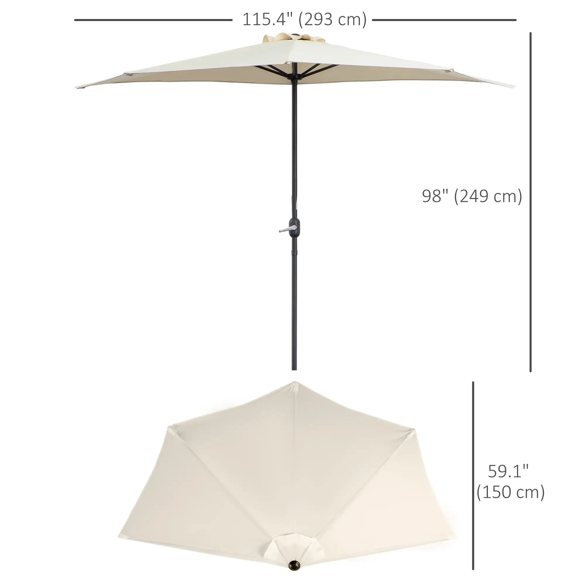 9.8ft Half Umbrella, Semi Round Patio Parasol, Crank Handle, Top Vent, Cream Sun Umbrellas at Gallery Canada