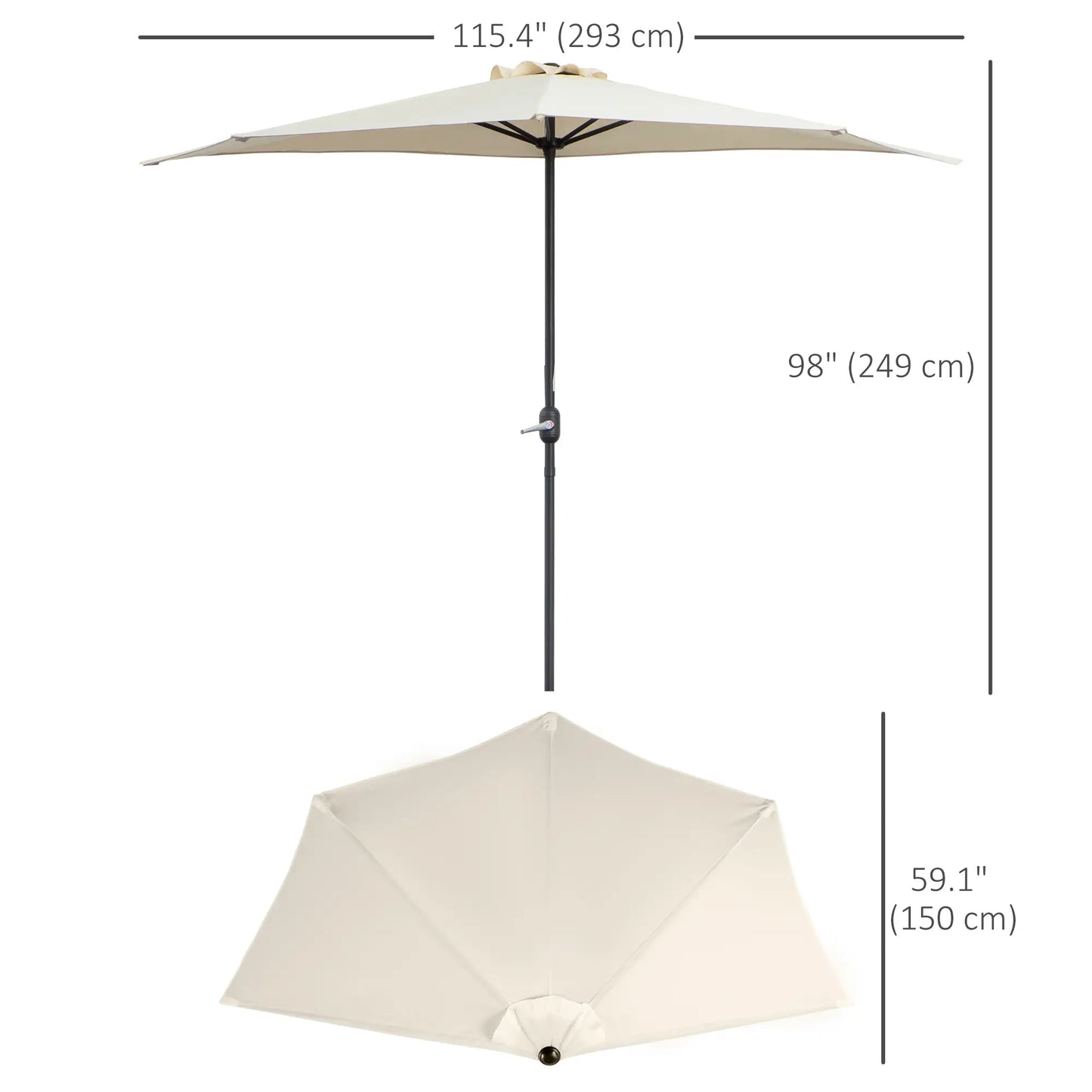 9.8ft Half Umbrella, Semi Round Patio Parasol, Crank Handle, Top Vent, Cream Sun Umbrellas at Gallery Canada