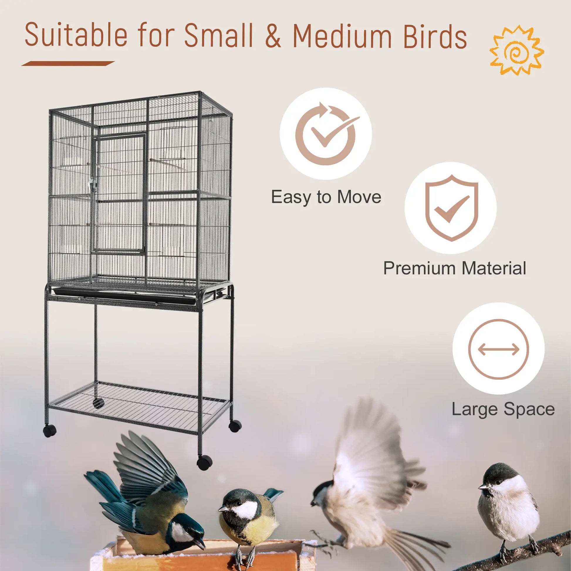 30'' Large Rolling Metal Bird Cage, Detachable Stand, Storage Shelf, Black Bird Cages at Gallery Canada