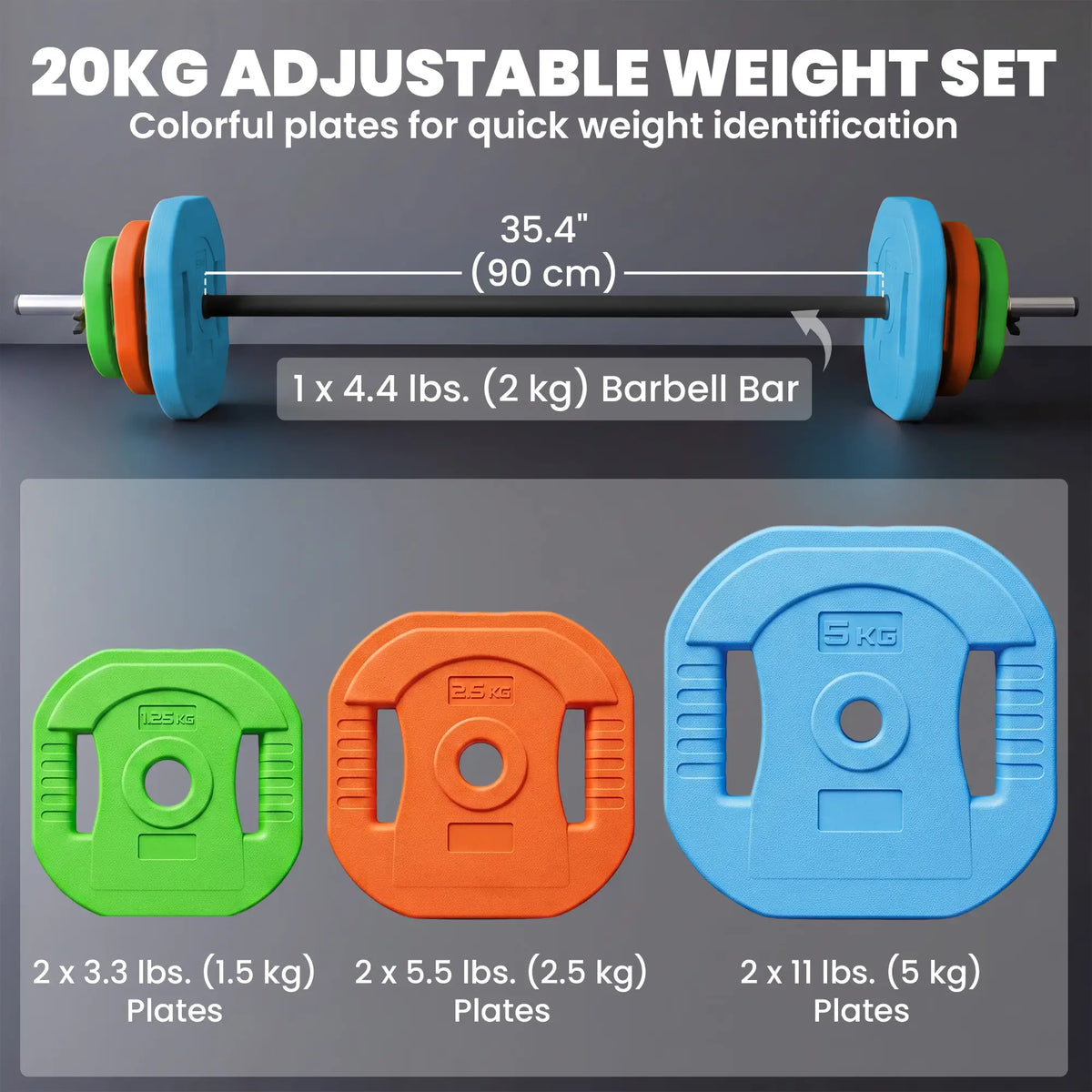 66lbs Adjustable Barbell Weight Set, Barbell Bar, Weight Plates