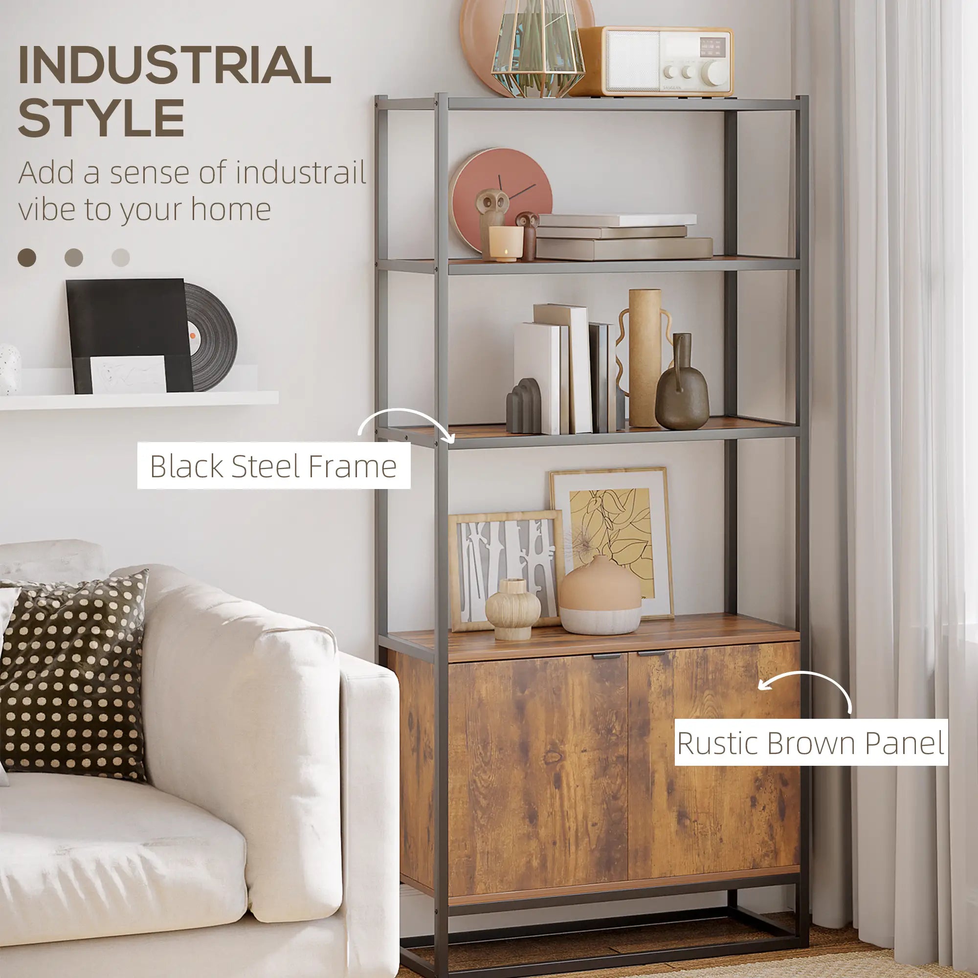 Storage Cabinet, 3 Open Shelves, Freestanding Organizer, Brown Display Bookshelves at Gallery Canada