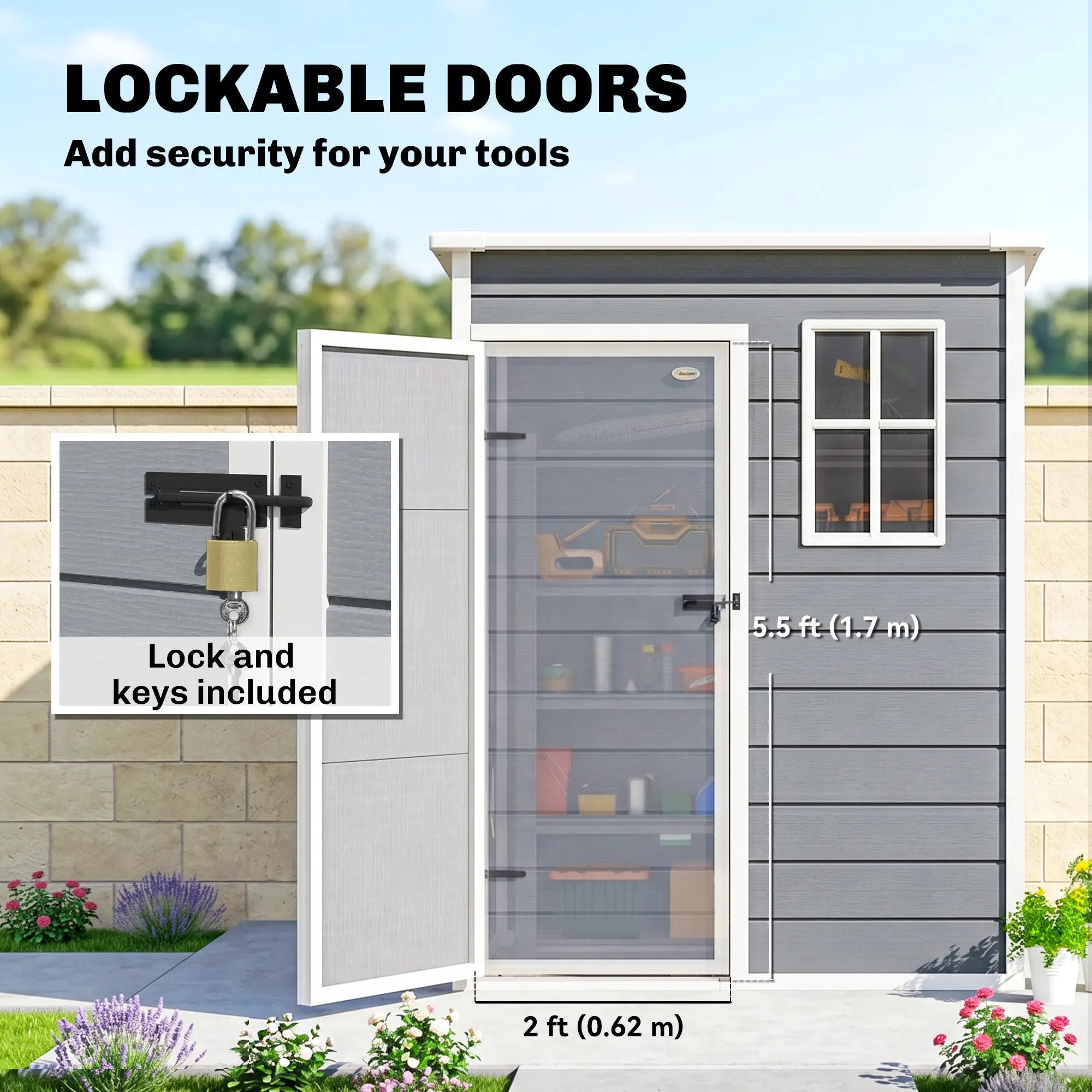 5 x 3FT Garden Shed, Outdoor Storage with Lockable Door, Window, Vent, Grey Sheds at Gallery Canada