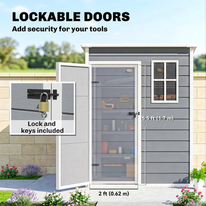 5 x 3FT Garden Shed, Outdoor Storage with Lockable Door, Window, Vent, Grey Sheds at Gallery Canada