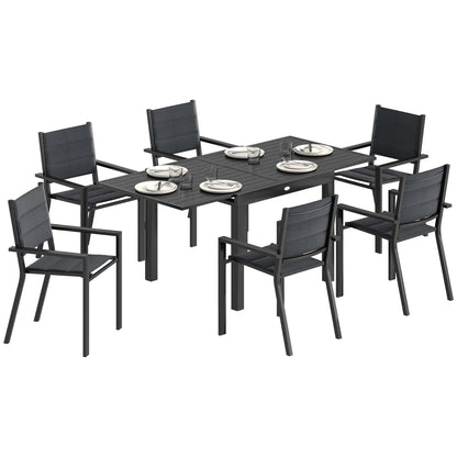 Aluminum Expandable Outdoor Dining Set, 6 Stackable Chairs, Black Outdoor Dining Sets at Gallery Canada