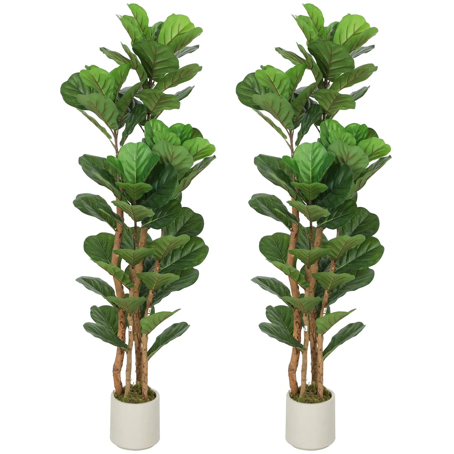 5FT Artificial Fiddle Leaf Fig Tree Set Of 2, Fake Potted Tree, Green Artificial Trees Green at Gallery Canada