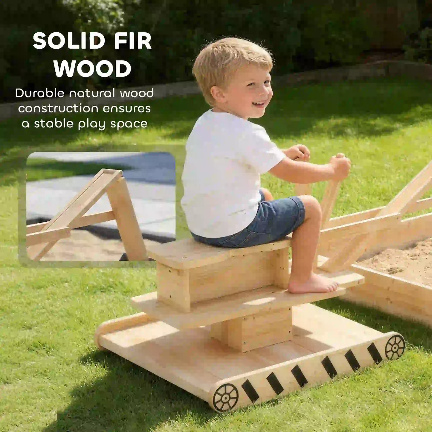 Wooden Sandbox With Digger, 72" X 35" X 22", 360° Rotating Seat Sandboxes & Accessories at Gallery Canada