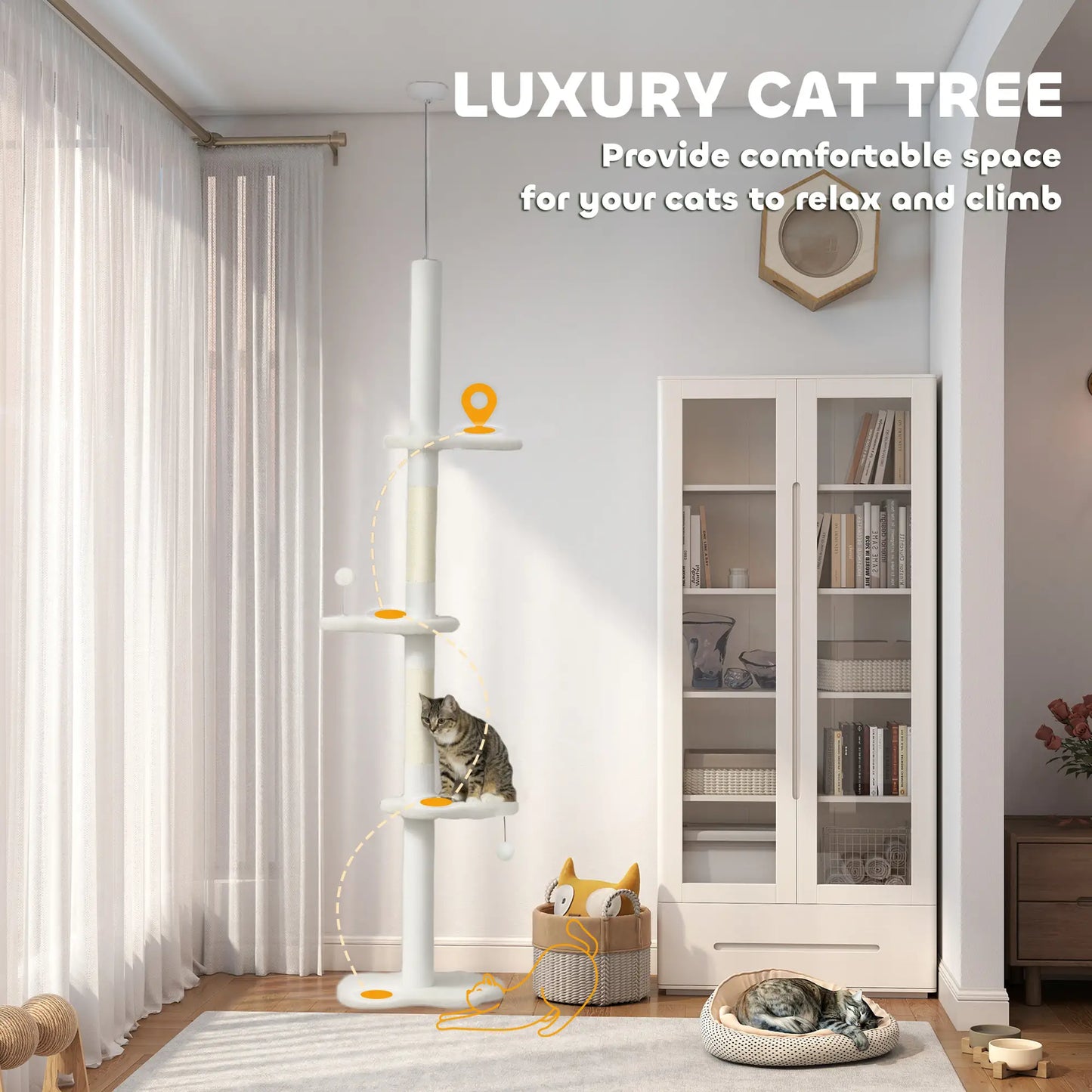 88.5"-100.5" Floor to Ceiling Cat Tree, Scratching Posts, Cloud Platforms, Cream Floor to Ceiling Cat Trees at Gallery Canada