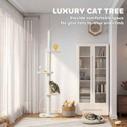 88.5"-100.5" Floor to Ceiling Cat Tree, Scratching Posts, Cloud Platforms, Cream Floor to Ceiling Cat Trees at Gallery Canada