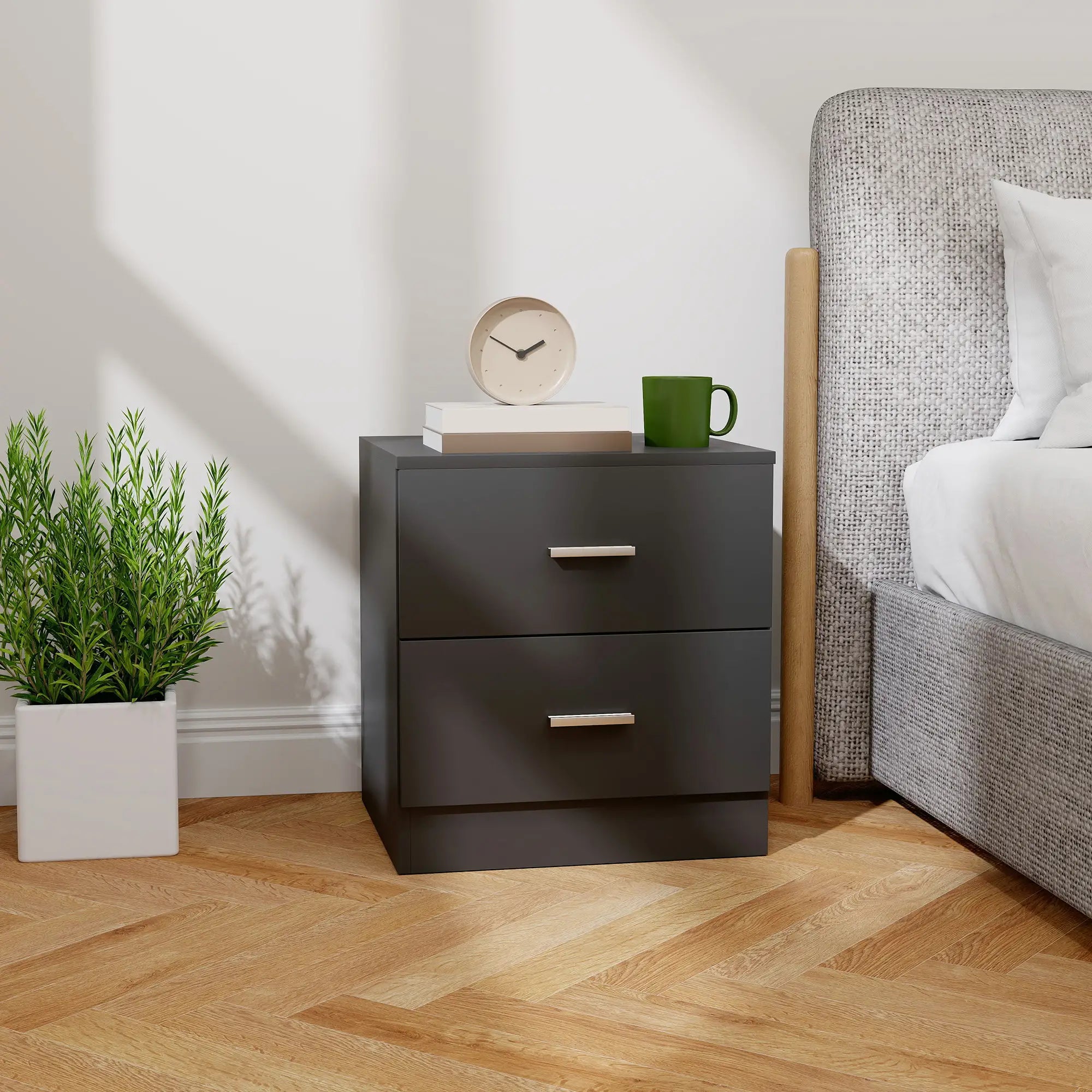 Modern Bedside Table, 2 Drawers, Nightstand for Bedroom, Black Bedside Tables at Gallery Canada