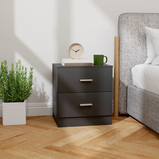 Modern Bedside Table, 2 Drawers, Nightstand for Bedroom, Black Bedside Tables Black at Gallery Canada