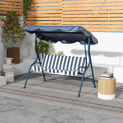 Outdoor Porch Swing, Adjustable Canopy, 3-Seater with Cushion, Blue Patio Swings with Stand at Gallery Canada