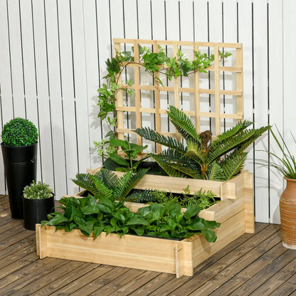 Wooden Elevated Planter Box with Trellis, 3 Tier Garden Bed, Outdoor, Natural Raised Garden Beds at Gallery Canada