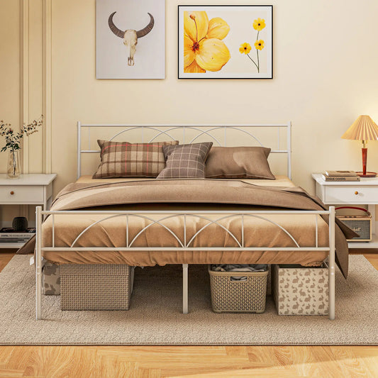 Metal Full Bed Frame with Headboard, Steel Slat Support, Underbed Storage Bed Frames White at Gallery Canada