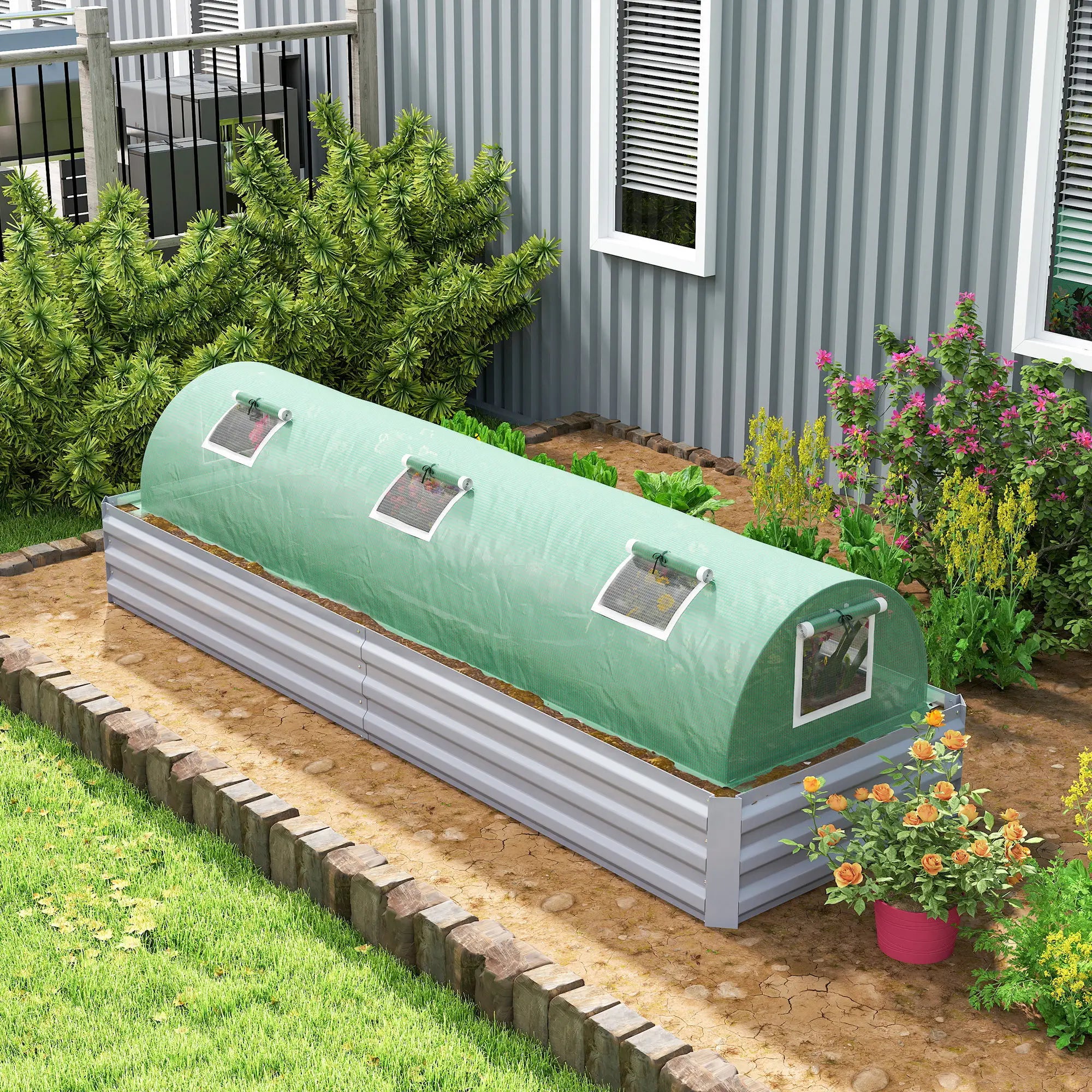 Portable Mini Greenhouse, 10' x 3' x 2', Steel Frame, 5 Mesh Windows, Green Mini Greenhouses at Gallery Canada
