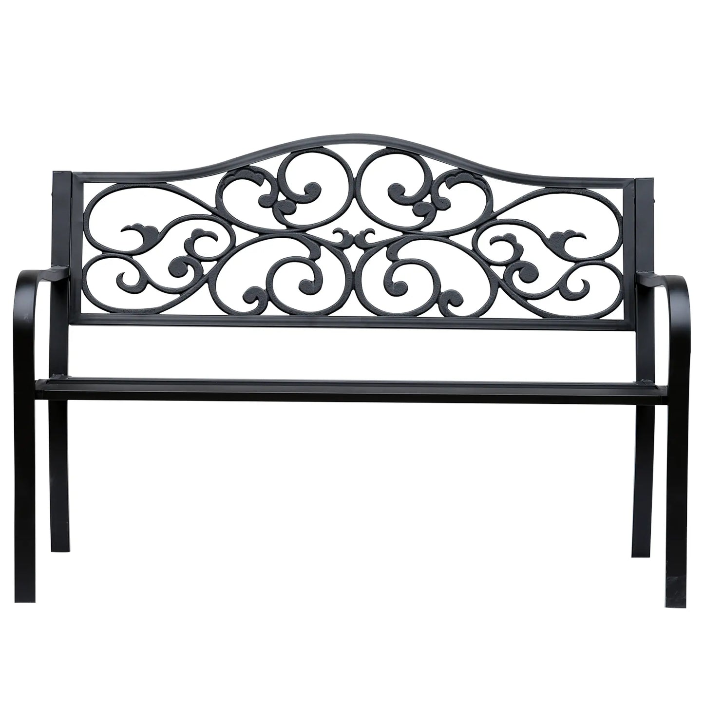 Vintage Floral Cast Metal Garden Bench, 50" x 23.6" x 35", Black Outdoor Benches Black at Gallery Canada