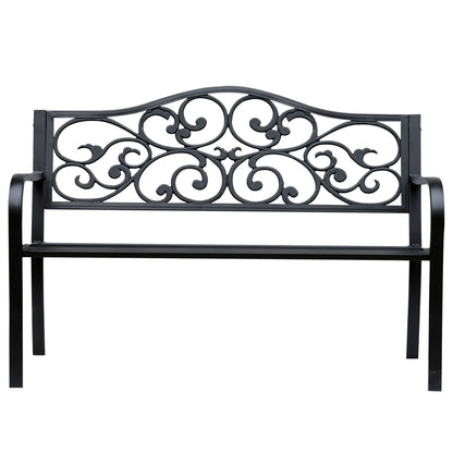 Vintage Floral Cast Metal Garden Bench, 50" x 23.6" x 35", Black Outdoor Benches Black at Gallery Canada