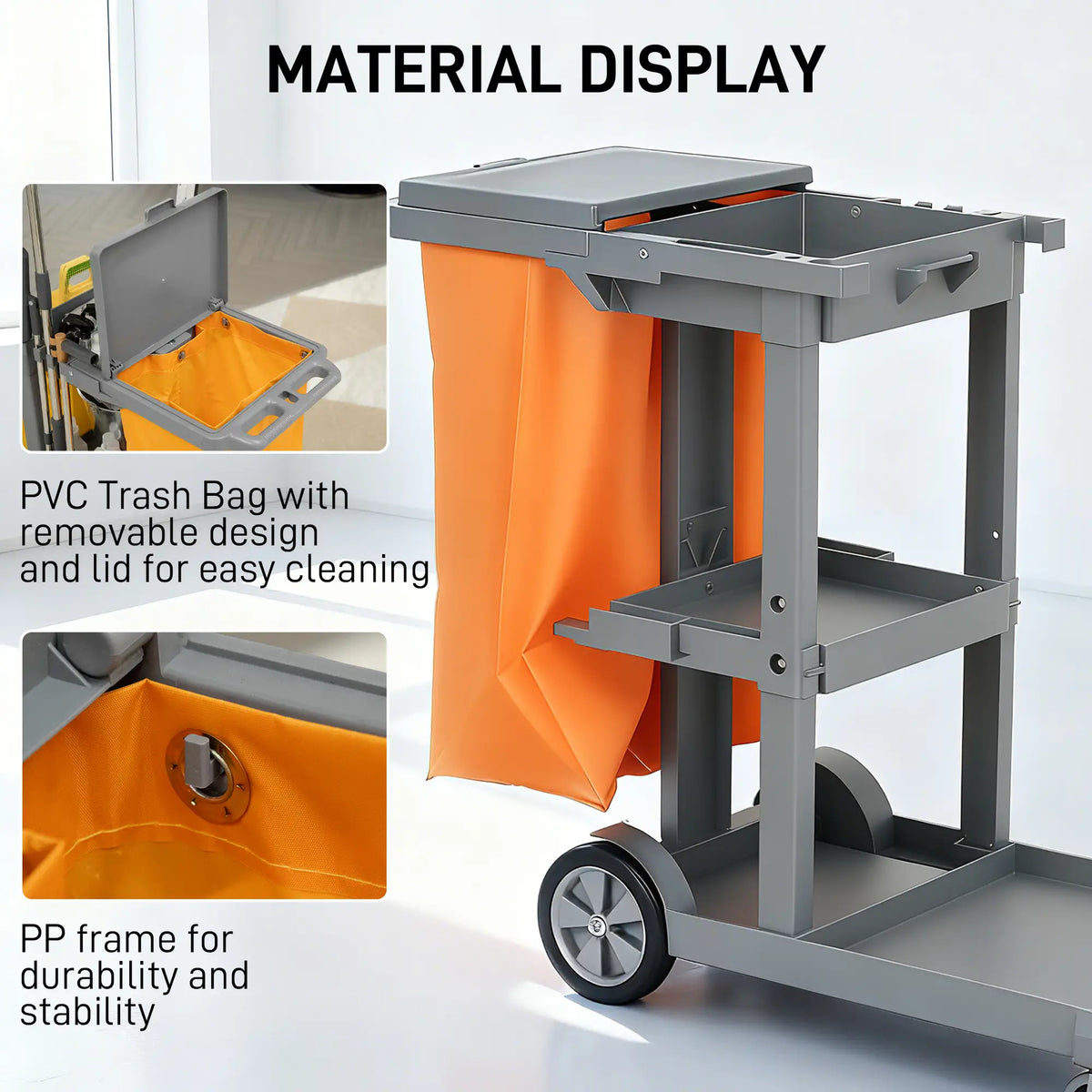 Commercial Janitorial Cart, 3 Tier Shelves, Grey Household Supplies at Gallery Canada