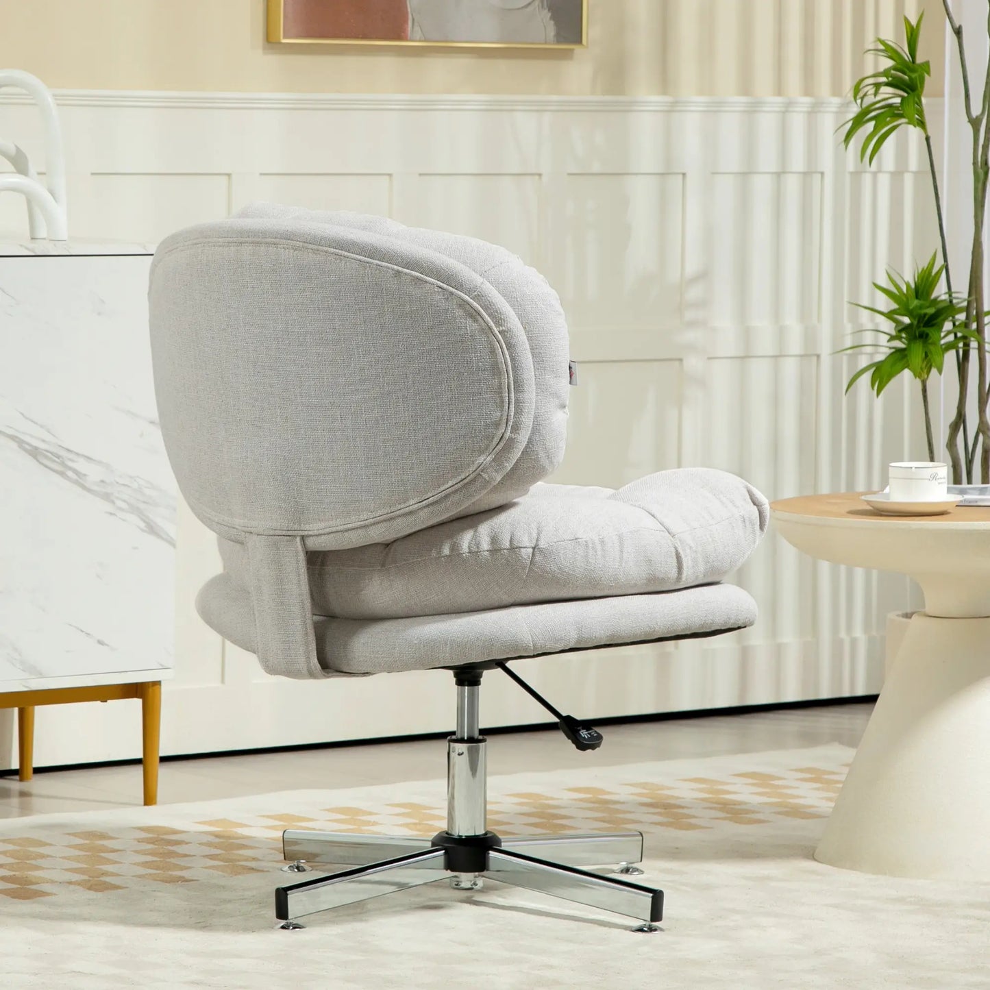 Computer Desk Chair, Armless Office Chair with Wide Padded Seat and Adjustable Height, Cream White Task Chairs at Gallery Canada