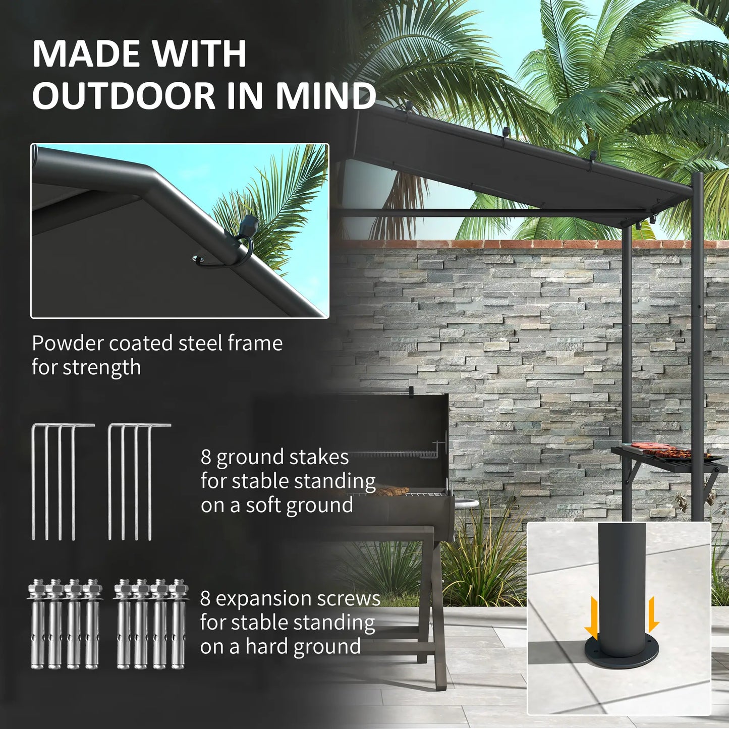 9' x 5' BBQ Grill Gazebo Tent, Steel Frame With Serving Shelves, Dark Grey BBQ Grill Gazebos at Gallery Canada