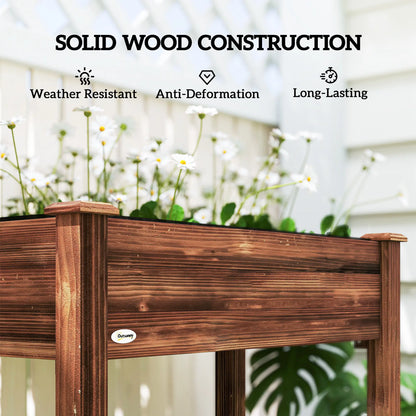 34" x 18" x 30" Wooden Raised Garden Bed Planter, Elevated With Legs, Carbonized