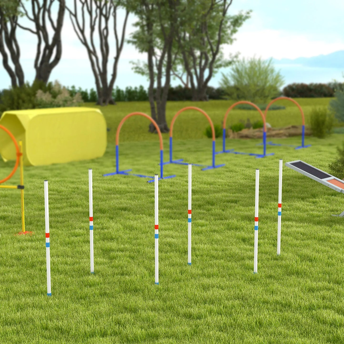 Adjustable Dog Agility Training Set, Weave Poles, Storage Bag, Blue and White Dog Agility Training Equipment at Gallery Canada