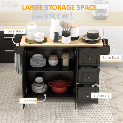 Kitchen Island on Wheels, Drop Leaf Cart with Drawers, Black