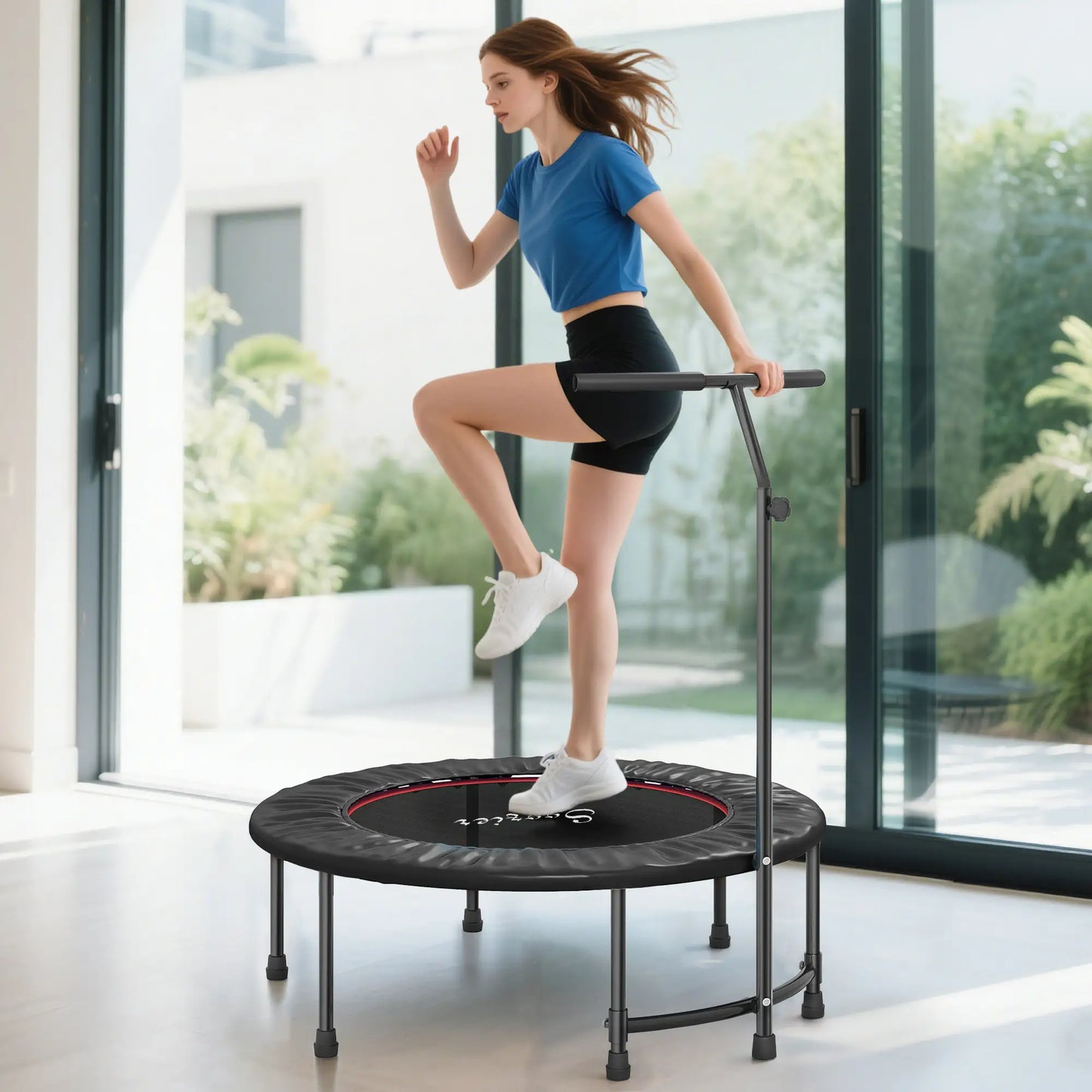 39" Mini Exercise Trampoline, Adjustable T-Bar, Indoor Fitness Rebounder, Black Trampolines at Gallery Canada