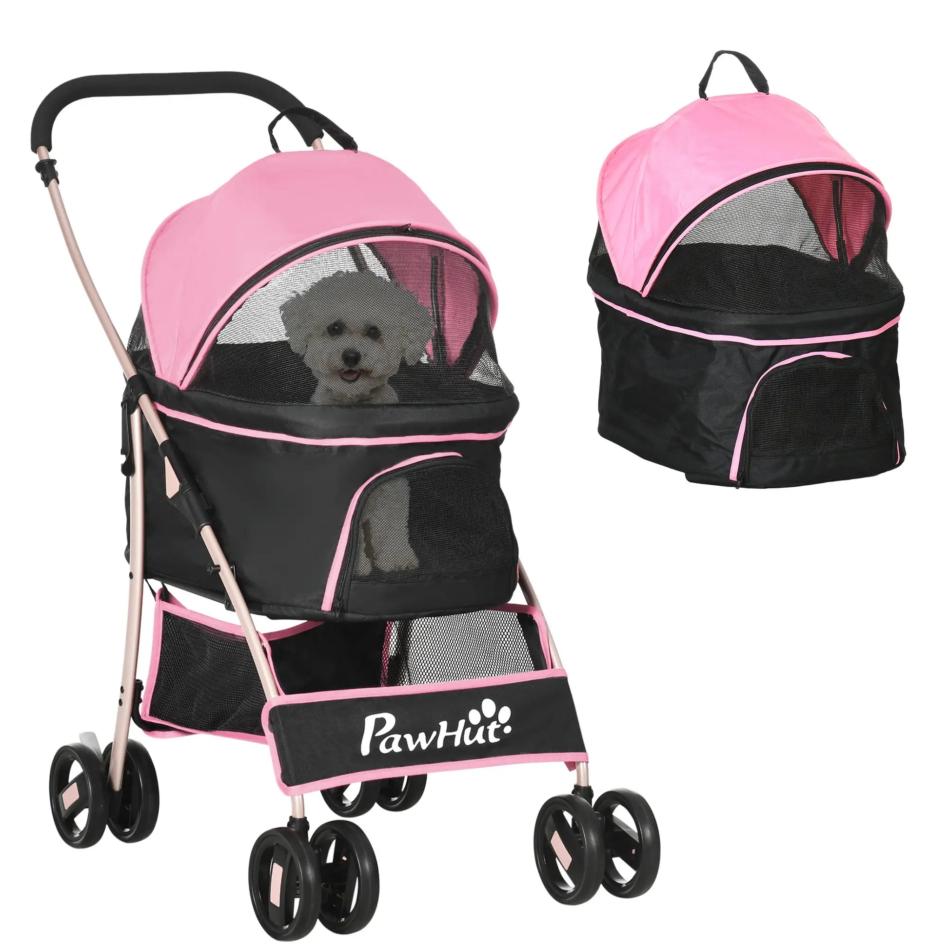 4 Wheels Pet Stroller, Folding Carrier, Small Dogs, Pink Dog Bike Trailers & Strollers Pink at Gallery Canada