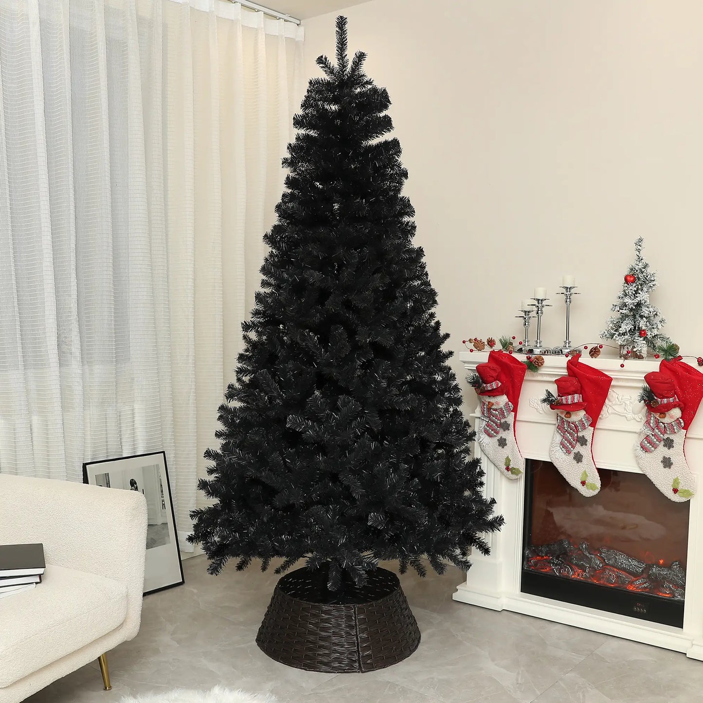 7.5ft Artificial Christmas Tree, Auto Open, Steel Base, Black Artificial Christmas Trees at Gallery Canada