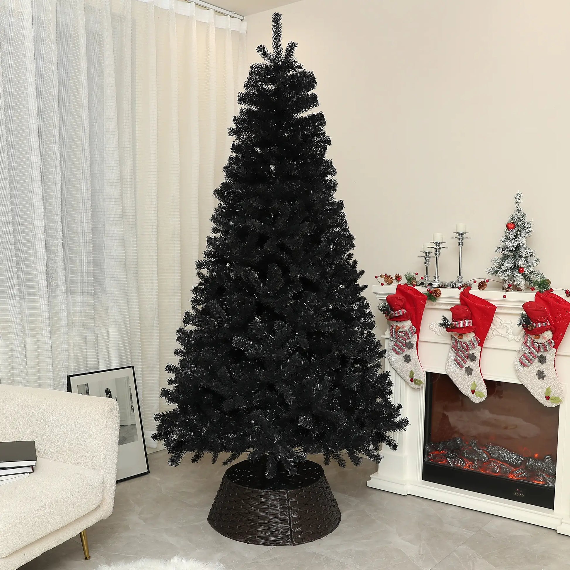 7.5ft Artificial Christmas Tree, Auto Open, Steel Base, Black Artificial Christmas Trees at Gallery Canada