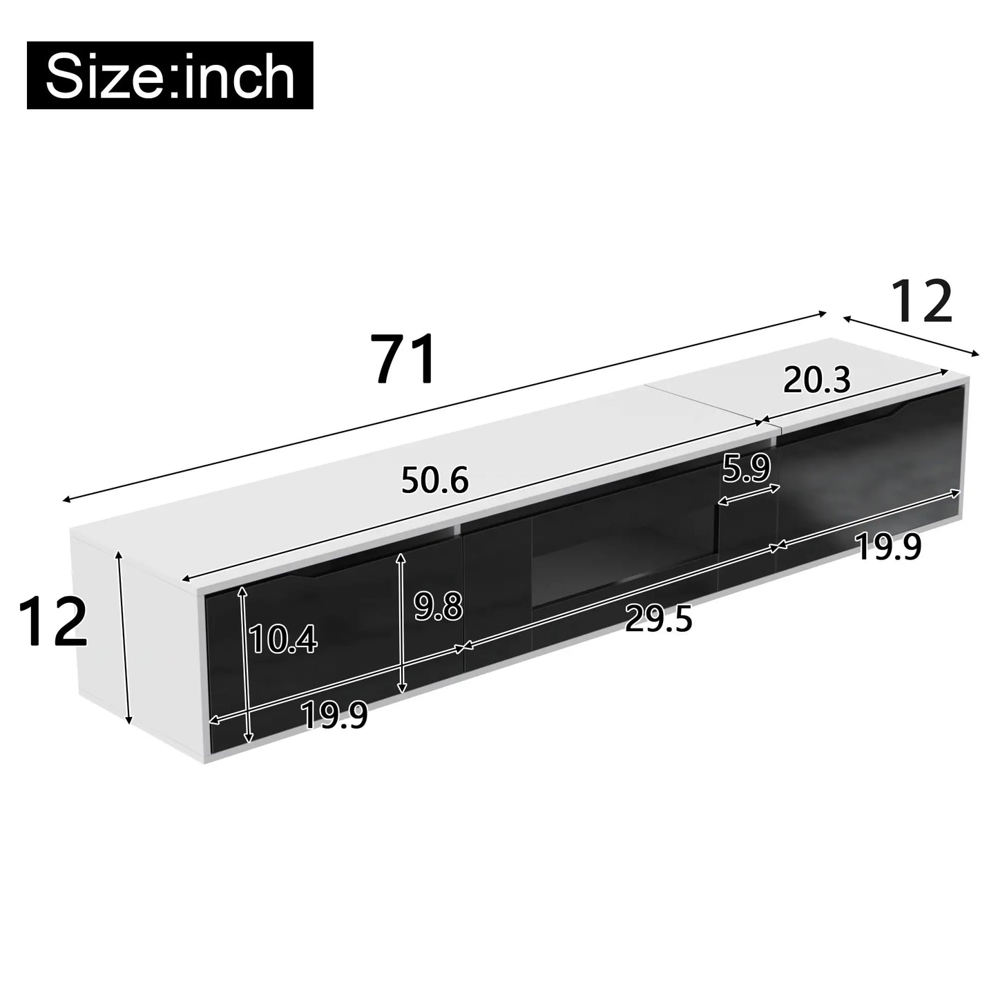 TV Stand With LED Lighting, 71" L x 12" W x 12" H, Black+White TV Stands at Gallery Canada