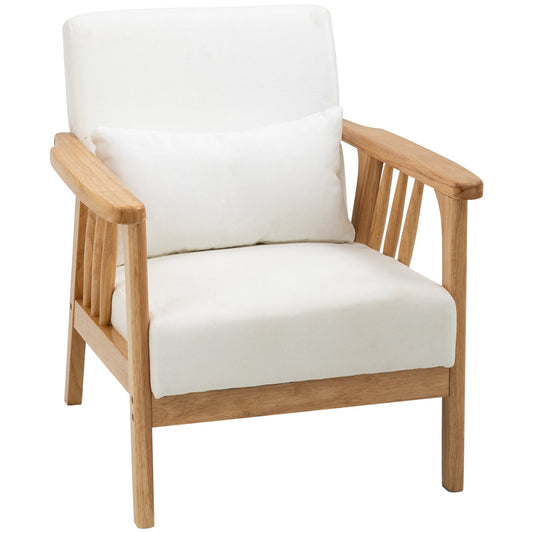 Armchair Upholstered Lounge Chair with Rubber Wood Frame Throw Pillows and Comfortable Cushion, White - Gallery Canada