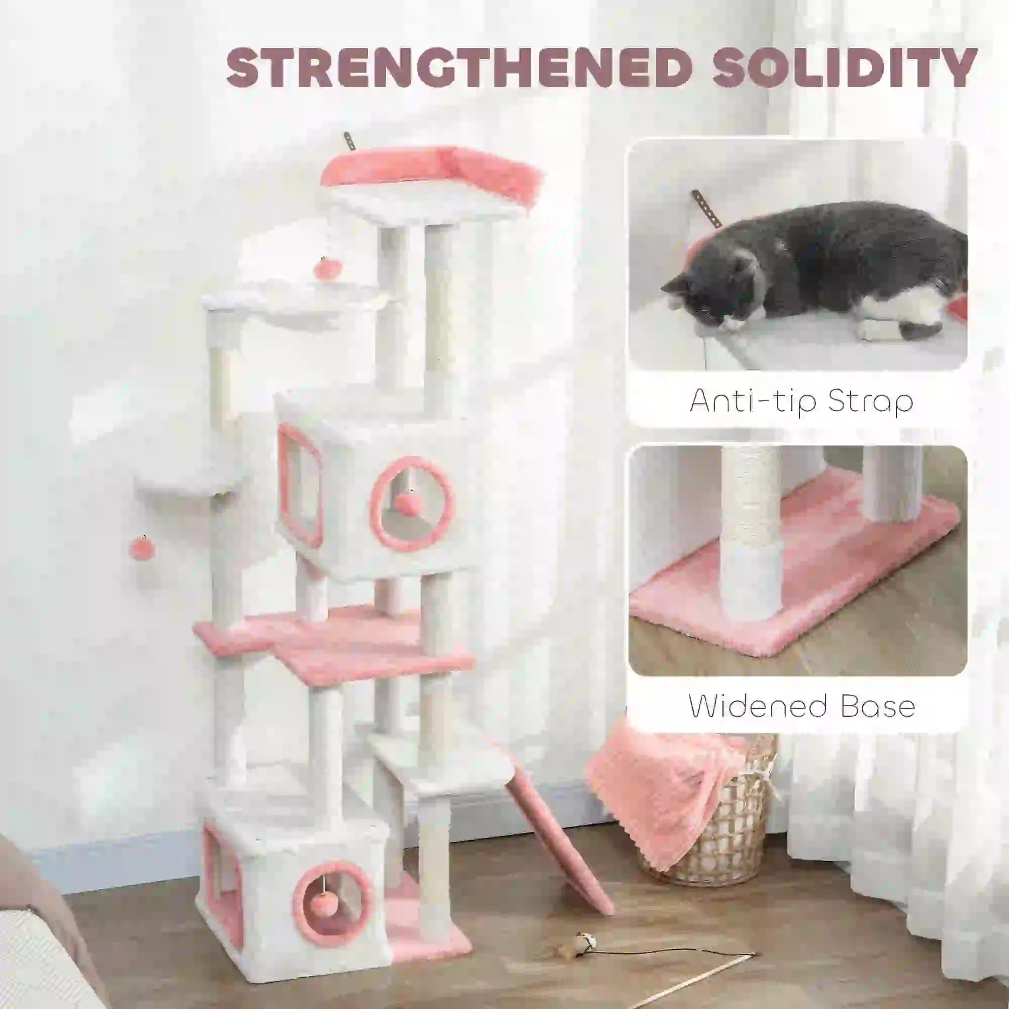 65 Inch Cat Tree, 2 Condos, Perch, Hammock, Scratching Posts, White Cat Towers at Gallery Canada
