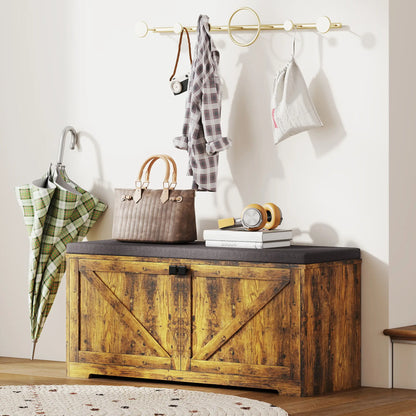 Shoe Storage Bench with Padded Seat, 8 Pairs, Rustic Brown, Brown Shoe Storage Cabinets & Racks at Gallery Canada