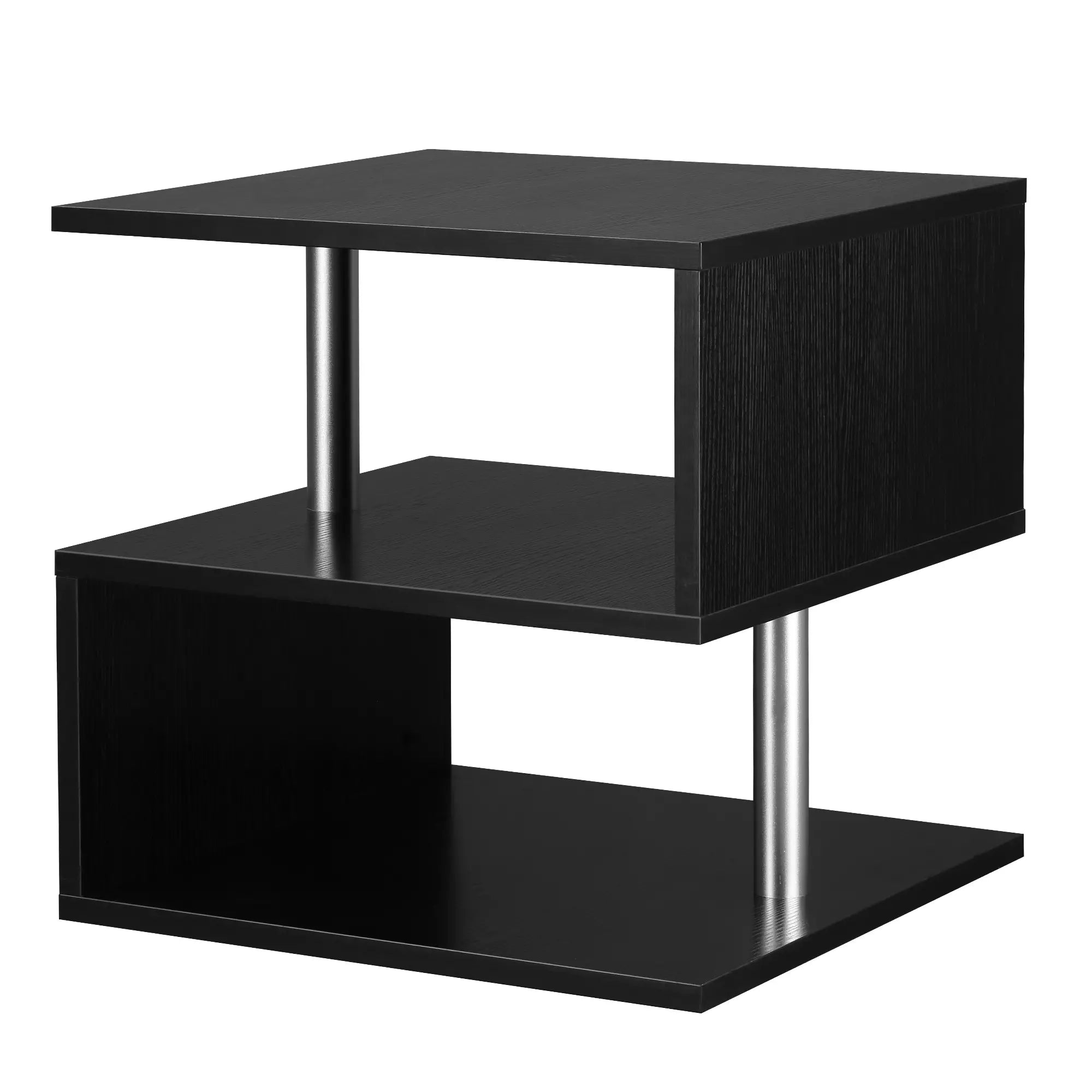 Wooden S Shape End Table, 3 Tier Storage Shelves, Black Side Tables at Gallery Canada