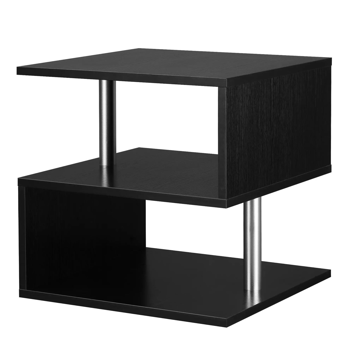 Wooden S Shape End Table, 3 Tier Storage Shelves, Black Side Tables at Gallery Canada