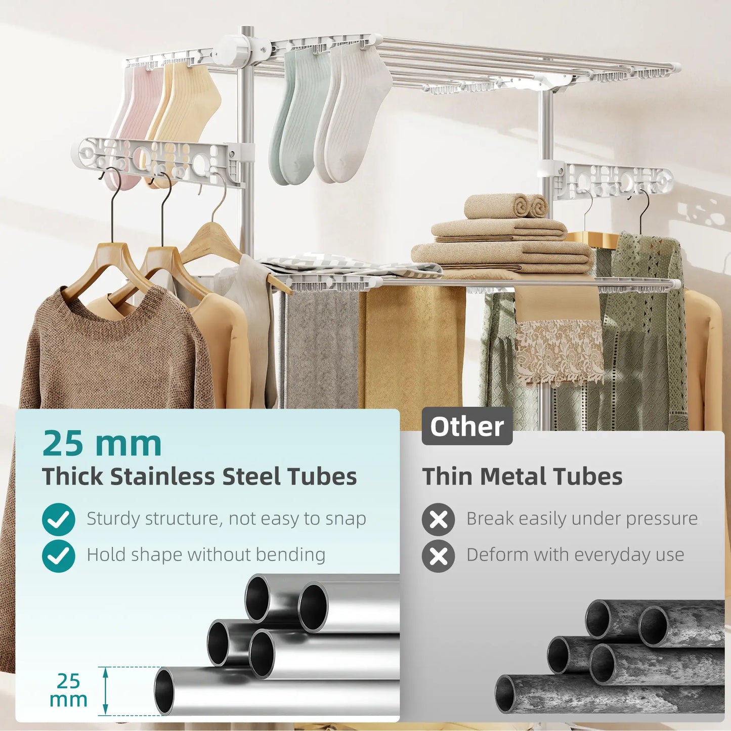 Stainless Steel Folding Clothes Drying Rack, Side Wings, Castors, Indoor Outdoor, White Bath Accessories at Gallery Canada