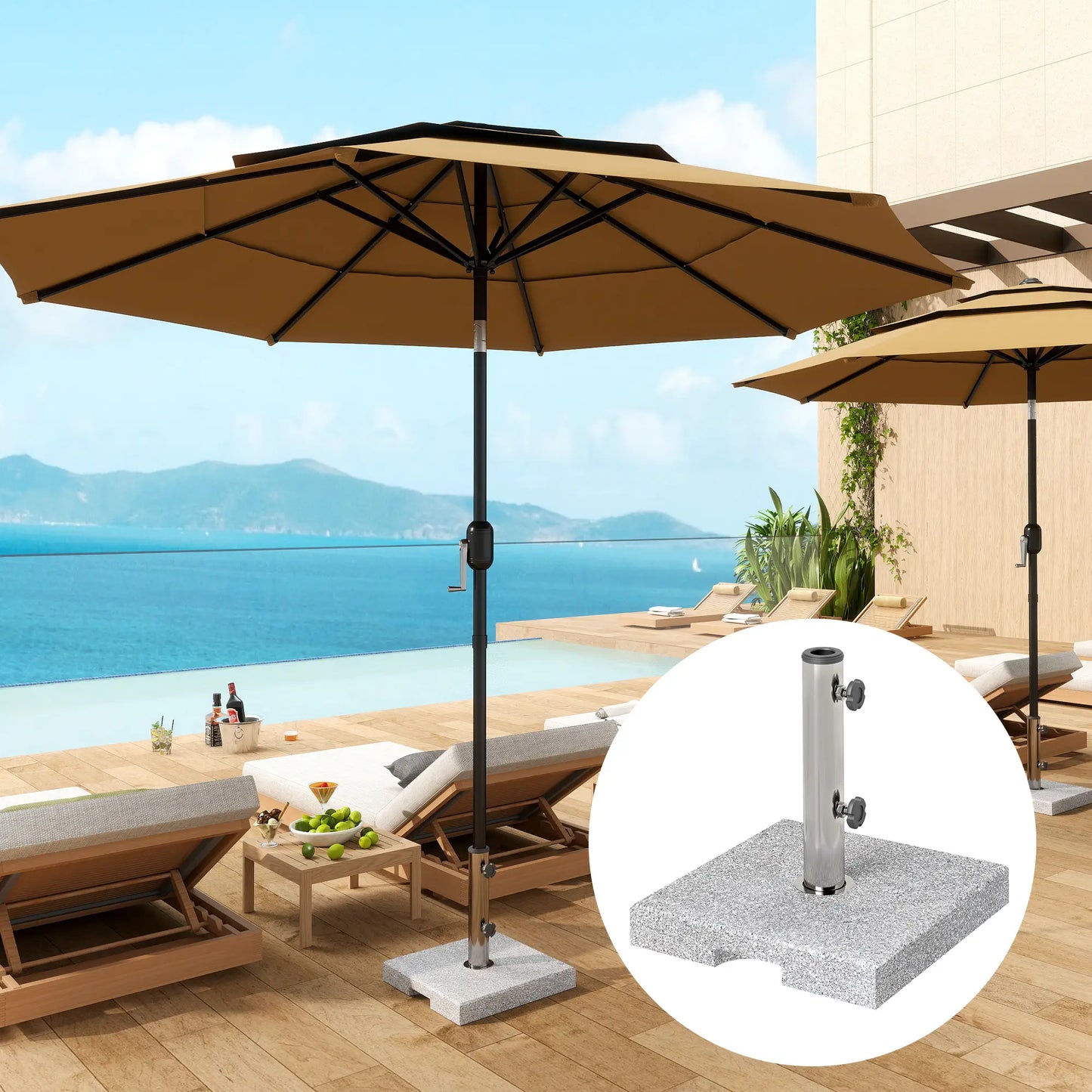 Square Patio Umbrella Base, Outdoor Stand with Handles, Heavy Duty, Grey Umbrella Bases at Gallery Canada