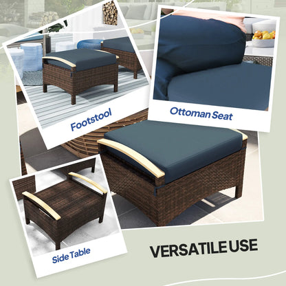 2 Wicker Ottomans, Removable Cushion, Rattan Footstool, Blue Patio Furniture Sets at Gallery Canada