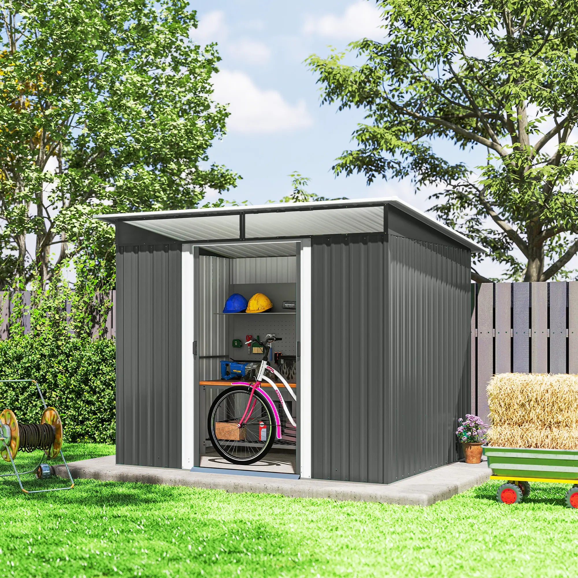 6' x 8.5' Outdoor Metal Garden Shed, Steel Utility Storage, Dark Grey Sheds at Gallery Canada